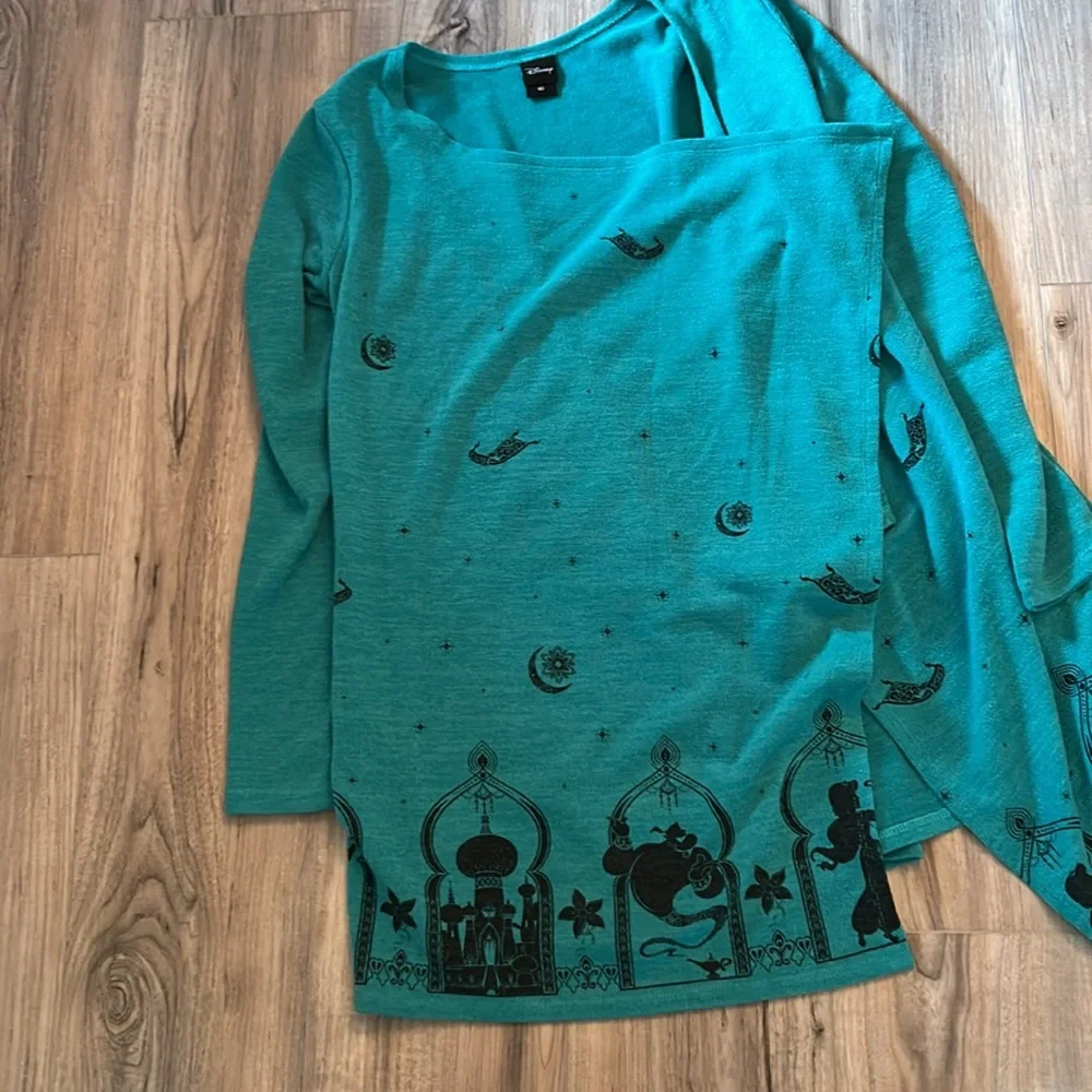 Disney’s Alladin Teal Open Front Cardigan with Black Print - Picture 2 of 4